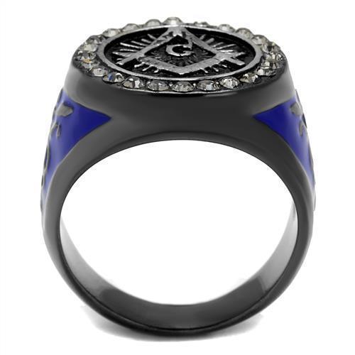 Anillo Color Negro Para Hombres de Acero Inoxidable Logo Masonico Con Lados Azules - Jewelry Store by Erik Rayo