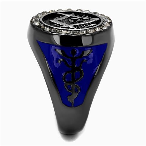 Anillo Color Negro Para Hombres de Acero Inoxidable Logo Masonico Con Lados Azules - Jewelry Store by Erik Rayo