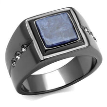 Load image into Gallery viewer, Anillo Color Negro Para Hombres y Ninos de Acero Inoxidable Piedra Azul Arena Montana - Jewelry Store by Erik Rayo
