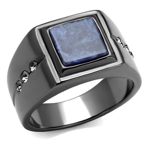 Anillo Color Negro Para Hombres y Ninos de Acero Inoxidable Piedra Azul Arena Montana - Jewelry Store by Erik Rayo