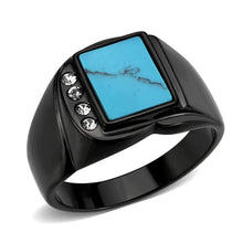 Load image into Gallery viewer, Anillo Color Negro Para Hombres de Acero Inoxidable Piedra Turquesa con Diamantes en Lado - Jewelry Store by Erik Rayo
