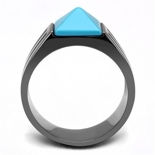 Anillo Color Negro Para Hombres de Acero Inoxidable Piramide Turquesa - Jewelry Store by Erik Rayo