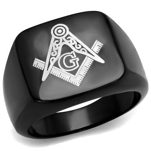 Anillo Color Negro Para Hombres de Acero Inoxidable Sencillo Logo Blanco Masonico - Jewelry Store by Erik Rayo