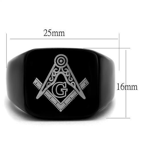 Anillo Color Negro Para Hombres de Acero Inoxidable Sencillo Logo Blanco Masonico - Jewelry Store by Erik Rayo