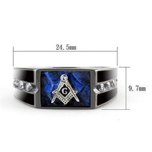 Load image into Gallery viewer, Anillo Color Negro Para Hombres y Ninos de Acero Inoxidable Simbolo Masonico en Piedra Azul - Jewelry Store by Erik Rayo
