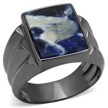 Load image into Gallery viewer, Anillo Color Negro Para Hombres y Ninos de Acero Inoxidable Sodalite en Azul Capri - Jewelry Store by Erik Rayo
