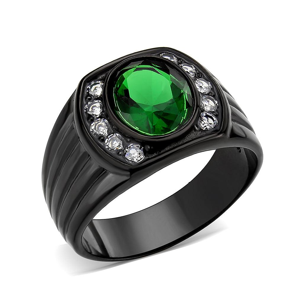 Anillo Color Negro Para Hombres de Acero Inoxidable Verde Esmeralda Ovalado - Jewelry Store by Erik Rayo