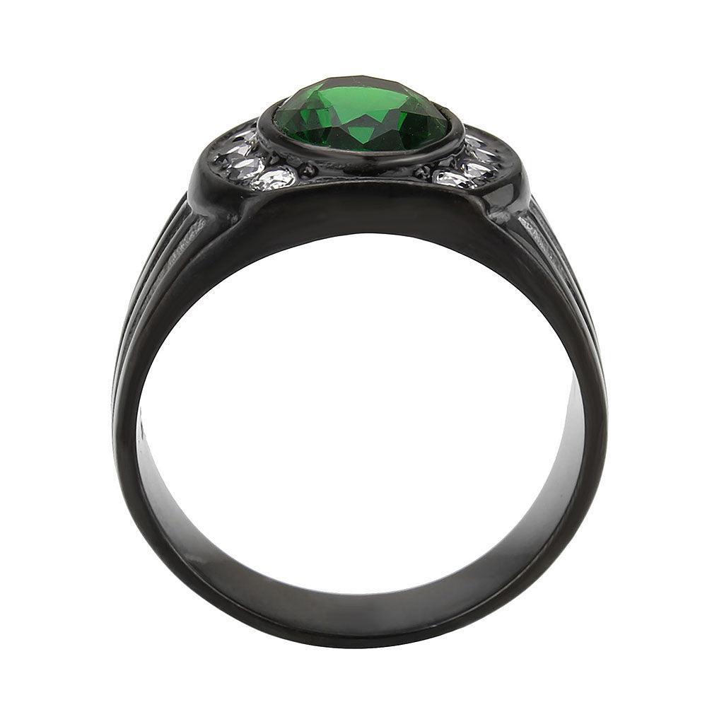 Anillo Color Negro Para Hombres de Acero Inoxidable Verde Esmeralda Ovalado - Jewelry Store by Erik Rayo