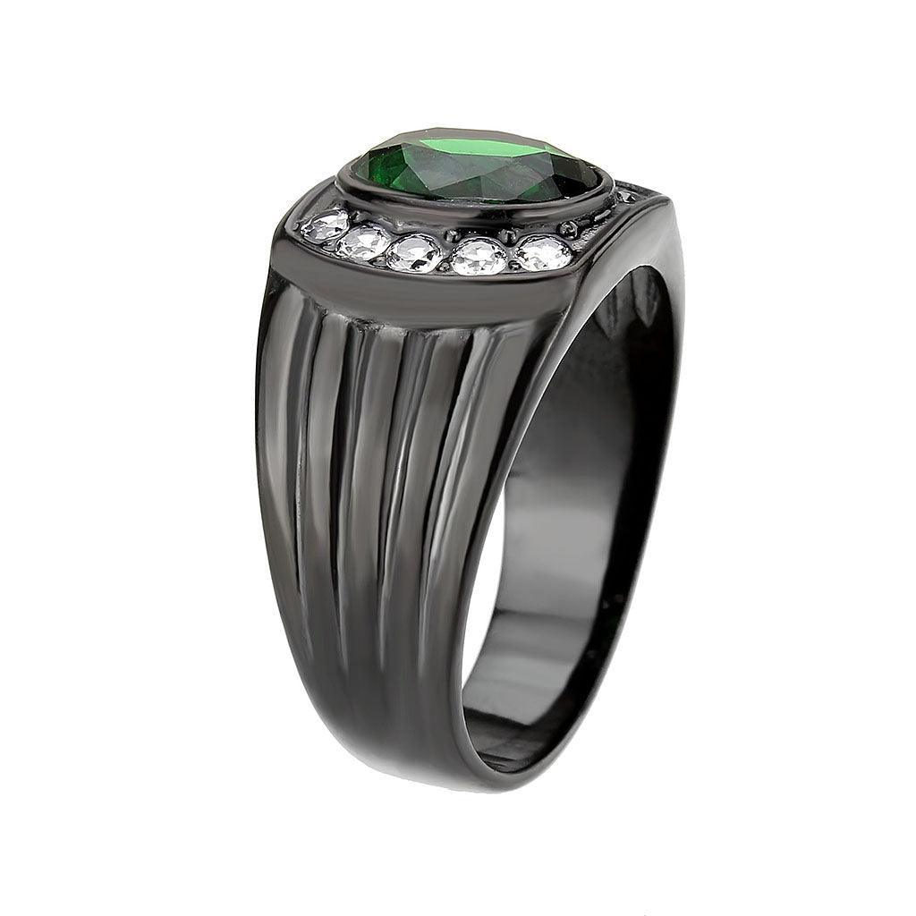 Anillo Color Negro Para Hombres de Acero Inoxidable Verde Esmeralda Ovalado - Jewelry Store by Erik Rayo