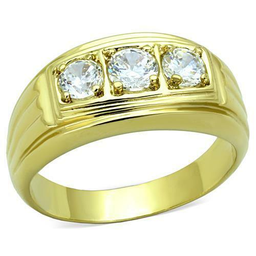 Anillo color oro para hombre cortes redondos de banda de acero inoxidable CZ - Jewelry Store by Erik Rayo