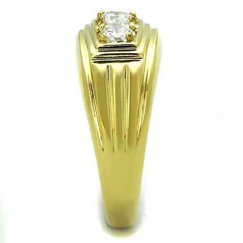 Anillo color oro para hombre cortes redondos de banda de acero inoxidable CZ - Jewelry Store by Erik Rayo