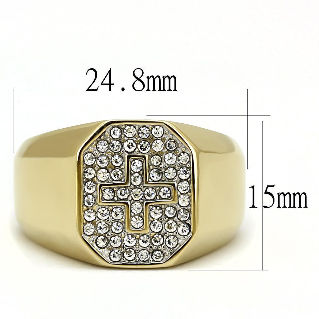Anillo Color Oro Para Hombres de Acero Inoxidable Cruz Cama de Diamantes - Jewelry Store by Erik Rayo