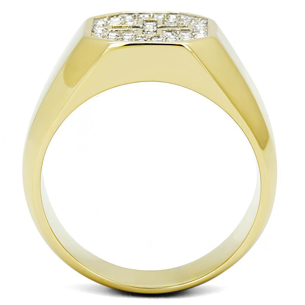 Anillo Color Oro Para Hombres de Acero Inoxidable Cruz Cama de Diamantes - Jewelry Store by Erik Rayo
