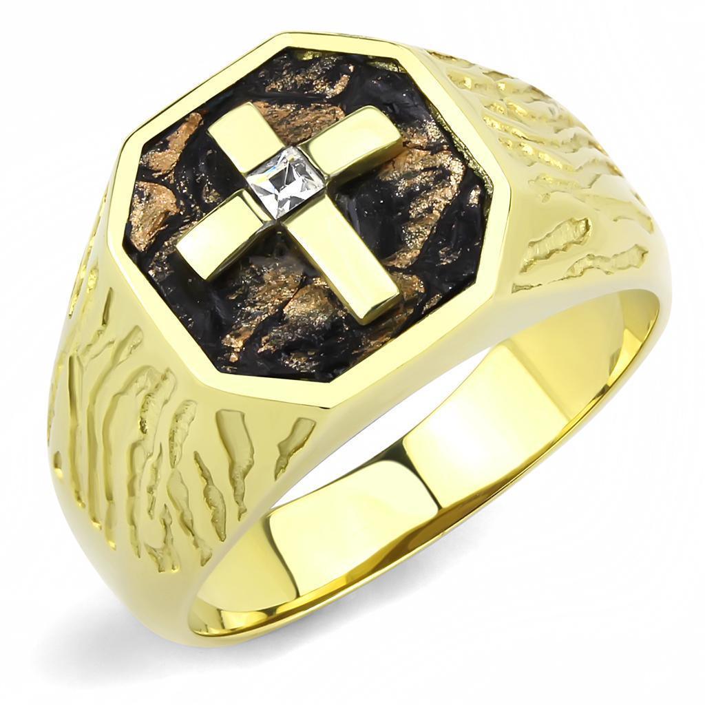 Anillo Color Oro Para Hombres de Acero Inoxidable Cruz con Respaldo Cafe - Jewelry Store by Erik Rayo