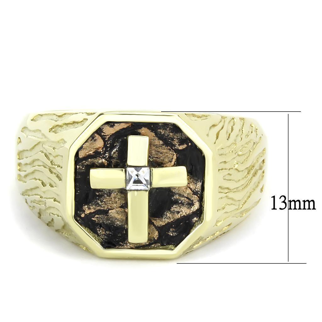 Anillo Color Oro Para Hombres de Acero Inoxidable Cruz con Respaldo Cafe - Jewelry Store by Erik Rayo