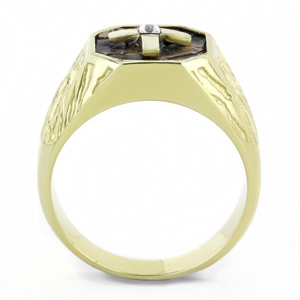Anillo Color Oro Para Hombres de Acero Inoxidable Cruz con Respaldo Cafe - Jewelry Store by Erik Rayo