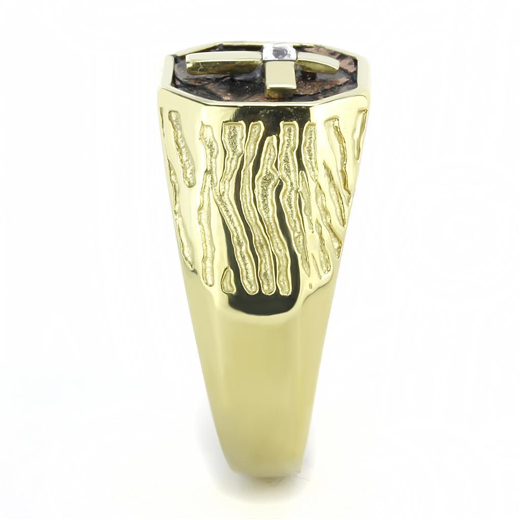 Anillo Color Oro Para Hombres de Acero Inoxidable Cruz con Respaldo Cafe - Jewelry Store by Erik Rayo