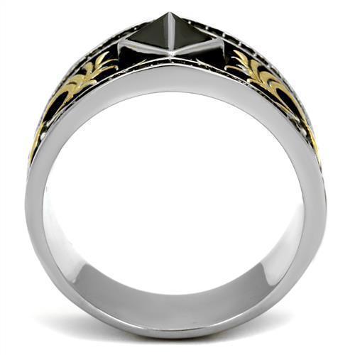 Anillo Color Oro Para Hombres de Acero Inoxidable Diamante Negro Italiano - Jewelry Store by Erik Rayo