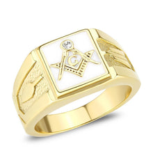 Load image into Gallery viewer, Anillo Color Oro Para Hombres y Ninos de Acero Inoxidable Masonico en Blanco - Jewelry Store by Erik Rayo
