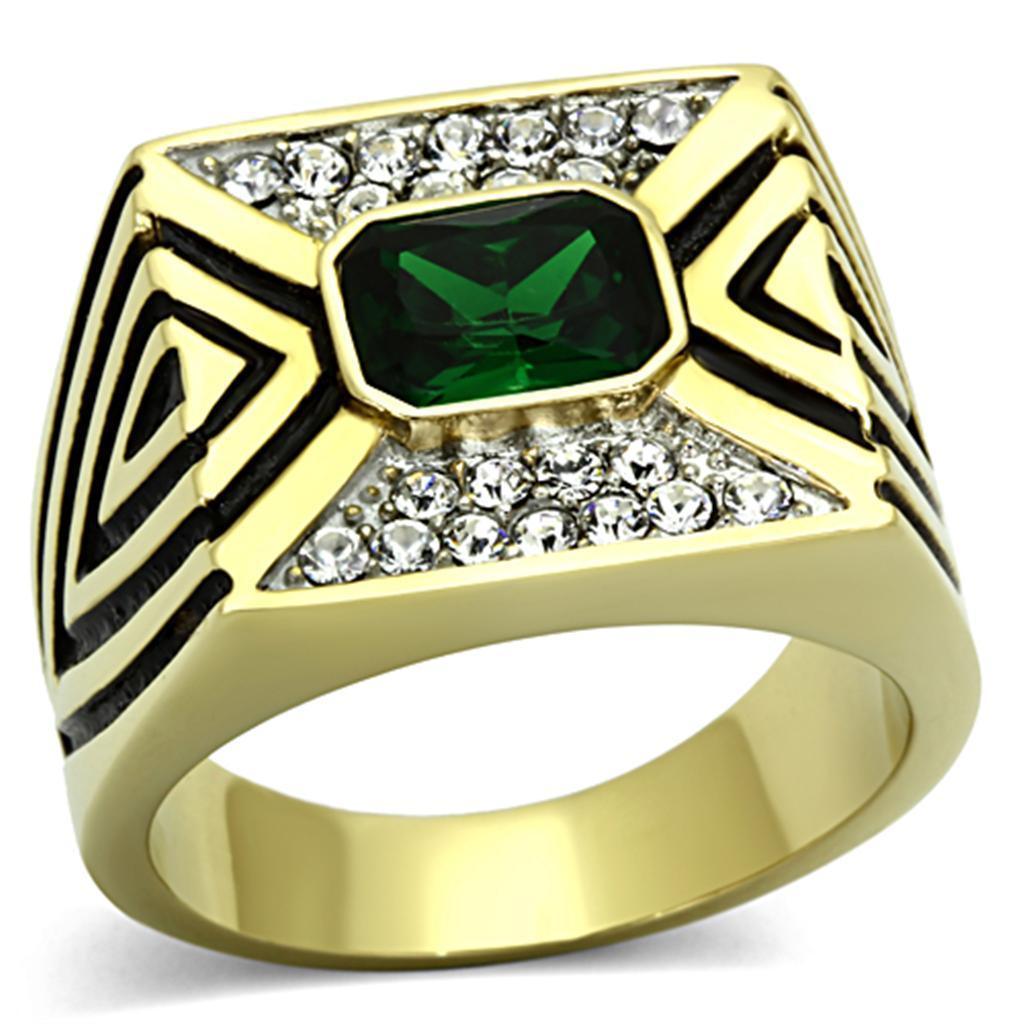 Anillo Color Oro Para Hombres de Acero Inoxidable Piedra Verde Esmeralda - Jewelry Store by Erik Rayo