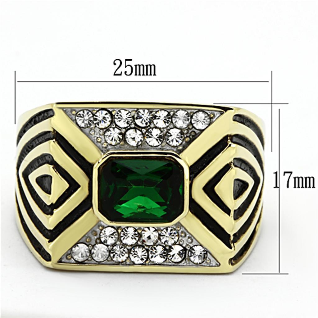 Anillo Color Oro Para Hombres de Acero Inoxidable Piedra Verde Esmeralda - Jewelry Store by Erik Rayo