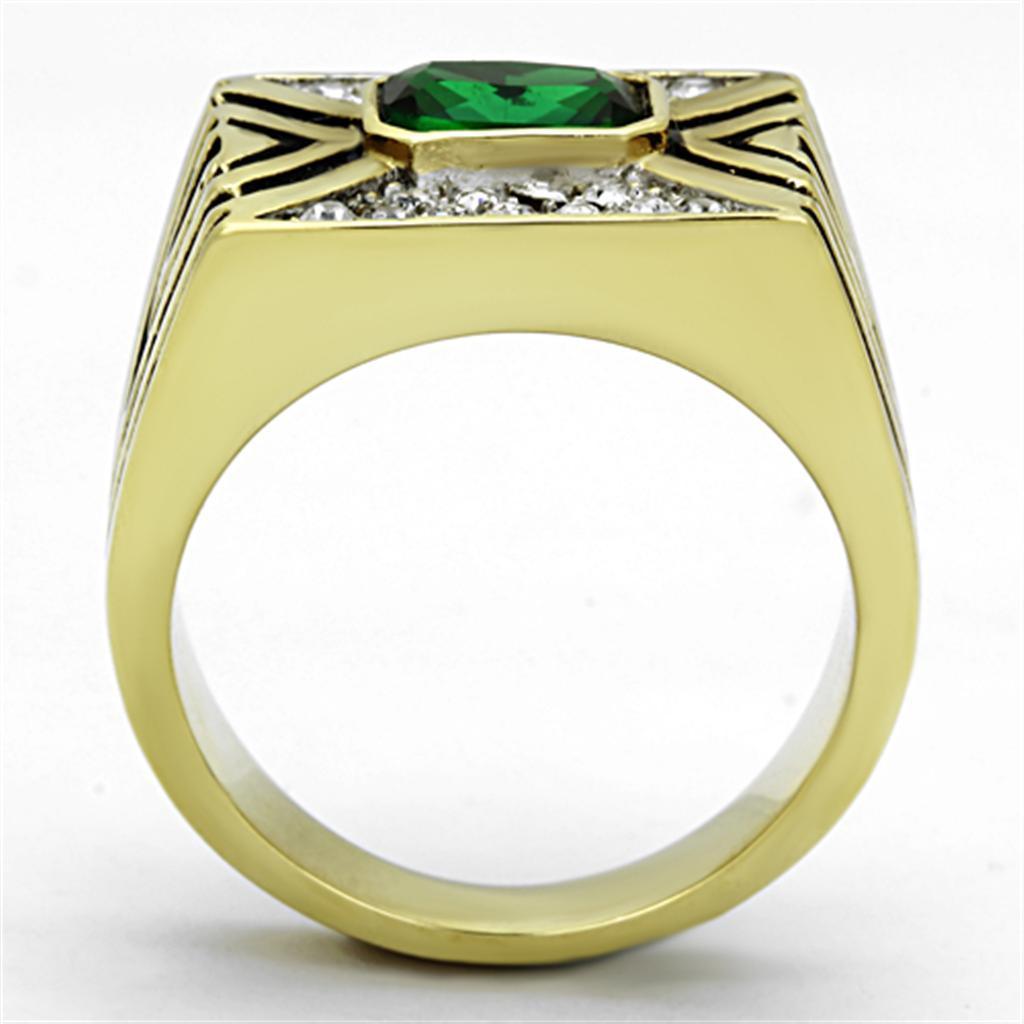 Anillo Color Oro Para Hombres de Acero Inoxidable Piedra Verde Esmeralda - Jewelry Store by Erik Rayo