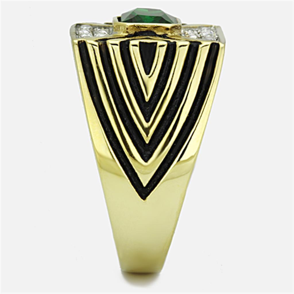 Anillo Color Oro Para Hombres de Acero Inoxidable Piedra Verde Esmeralda - Jewelry Store by Erik Rayo