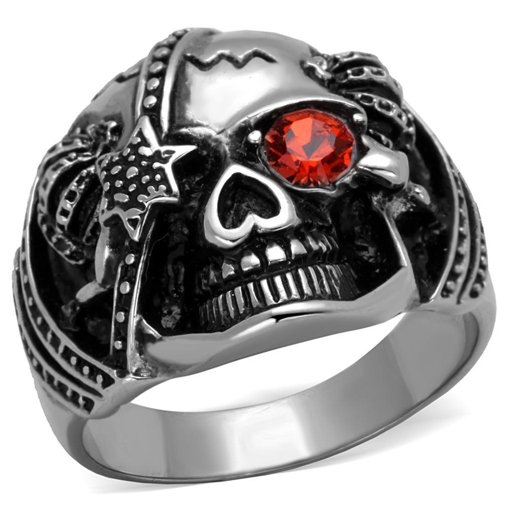 Anillo Color Plata Para Hombres de Acero Inoxidable Calavera con Ojo de Ruby - Jewelry Store by Erik Rayo