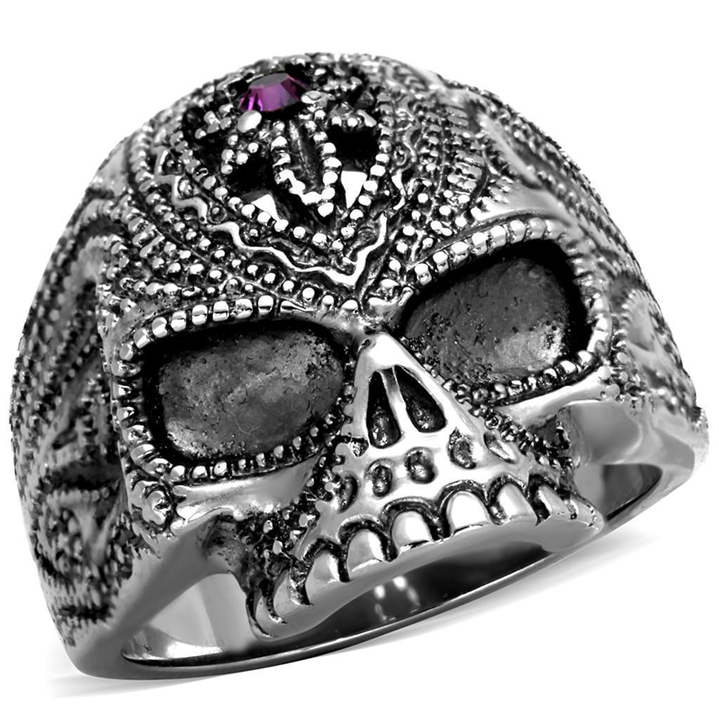 Anillo Color Plata Para Hombres de Acero Inoxidable Calavera con Piedra Morada - Jewelry Store by Erik Rayo