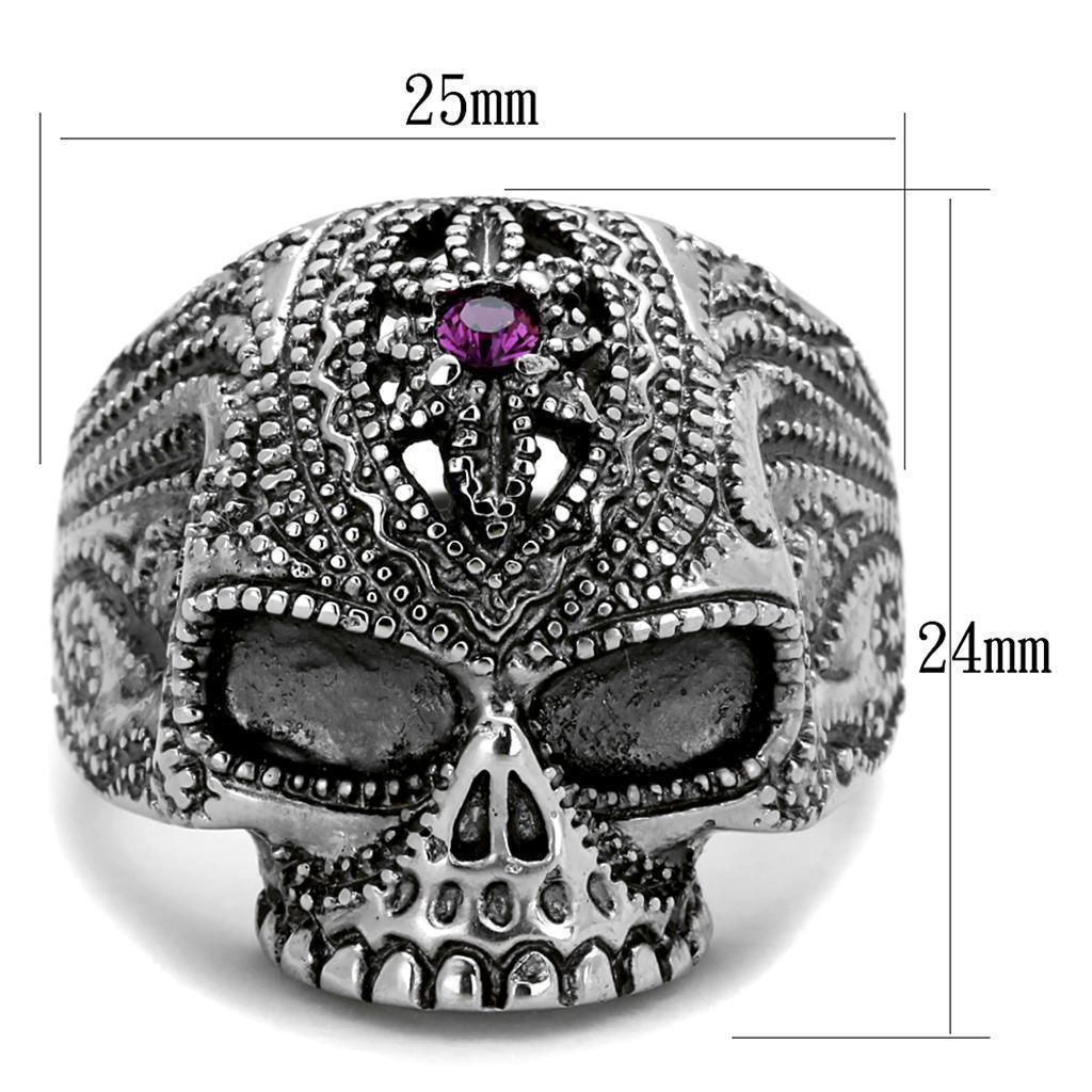 Anillo Color Plata Para Hombres de Acero Inoxidable Calavera con Piedra Morada - Jewelry Store by Erik Rayo