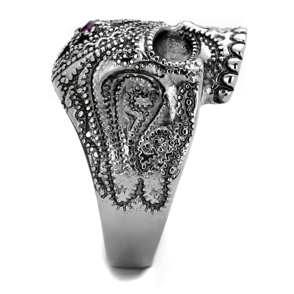 Anillo Color Plata Para Hombres de Acero Inoxidable Calavera con Piedra Morada - Jewelry Store by Erik Rayo