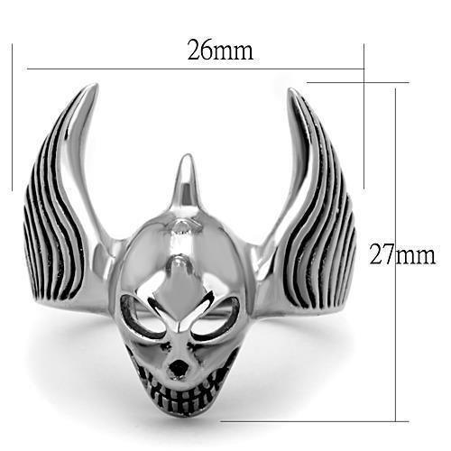 Anillo Color Plata Para Hombres de Acero Inoxidable Calavera Cuerno y Alas - Jewelry Store by Erik Rayo
