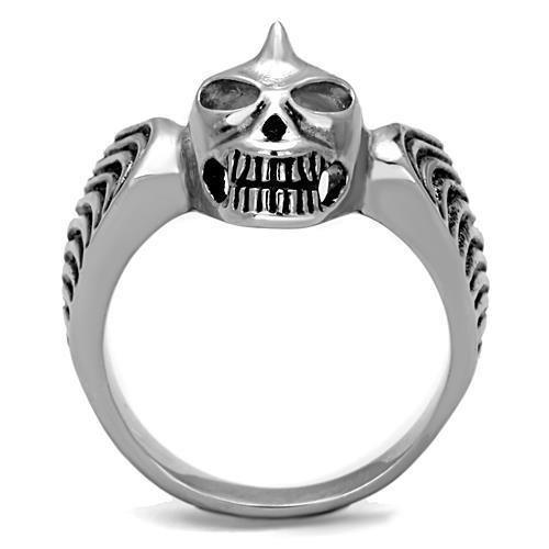 Anillo Color Plata Para Hombres de Acero Inoxidable Calavera Cuerno y Alas - Jewelry Store by Erik Rayo