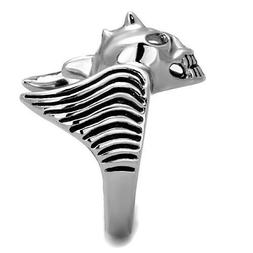 Anillo Color Plata Para Hombres de Acero Inoxidable Calavera Cuerno y Alas - Jewelry Store by Erik Rayo