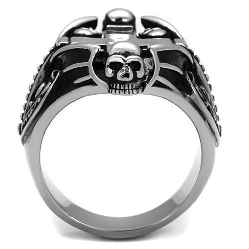 Anillo Color Plata Para Hombres de Acero Inoxidable Calaveras Sosteniendo Cruz - Jewelry Store by Erik Rayo