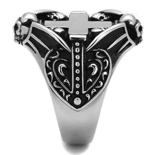 Anillo Color Plata Para Hombres de Acero Inoxidable Calaveras Sosteniendo Cruz - Jewelry Store by Erik Rayo