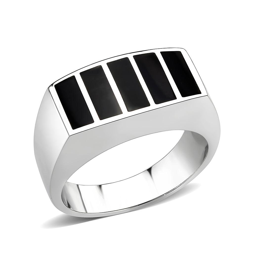 Anillo Color Plata Para Hombres de Acero Inoxidable Cinco Onyx - Jewelry Store by Erik Rayo