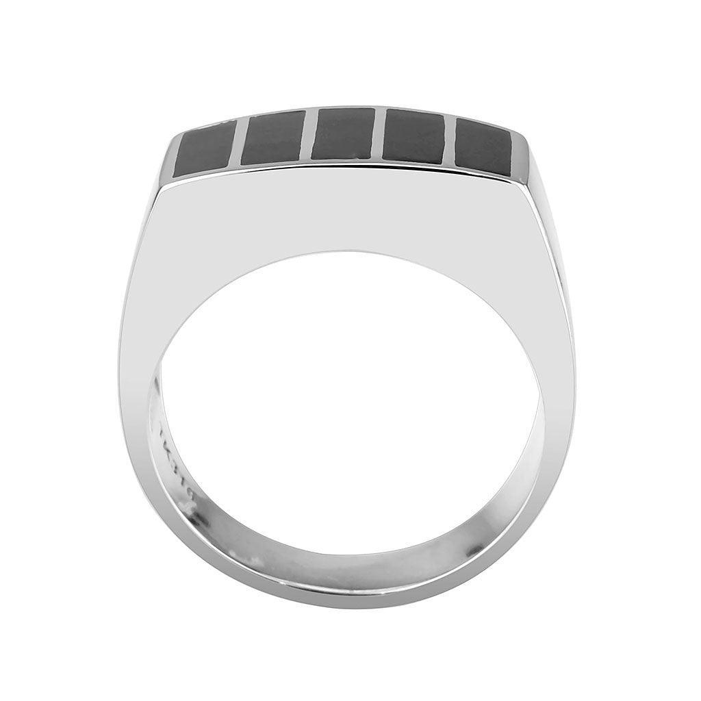 Anillo Color Plata Para Hombres de Acero Inoxidable Cinco Onyx - Jewelry Store by Erik Rayo