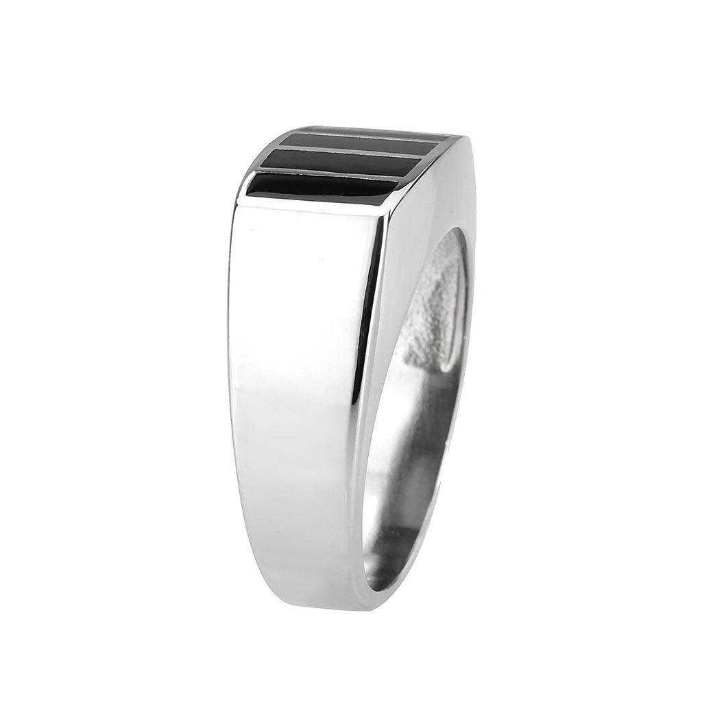 Anillo Color Plata Para Hombres de Acero Inoxidable Cinco Onyx - Jewelry Store by Erik Rayo