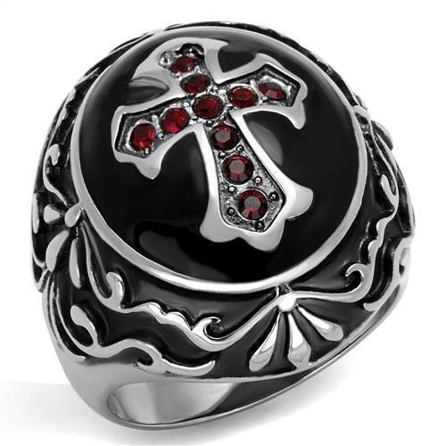 Anillo Color Plata Para Hombres de Acero Inoxidable con Crus y Rubies - Jewelry Store by Erik Rayo