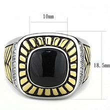 Load image into Gallery viewer, Anillo Color Plata Para Hombres y Ninos de Acero Inoxidable Con Ojas Doradas y Onyx - Jewelry Store by Erik Rayo
