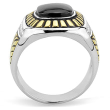 Load image into Gallery viewer, Anillo Color Plata Para Hombres y Ninos de Acero Inoxidable Con Ojas Doradas y Onyx - Jewelry Store by Erik Rayo
