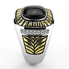 Load image into Gallery viewer, Anillo Color Plata Para Hombres y Ninos de Acero Inoxidable Con Ojas Doradas y Onyx - Jewelry Store by Erik Rayo
