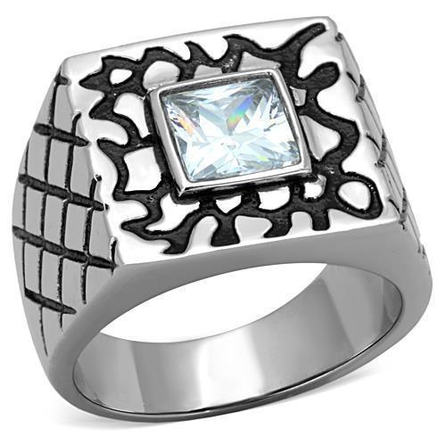 Anillo Color Plata Para Hombres de Acero Inoxidable Corte Princesa con Patrones - Jewelry Store by Erik Rayo