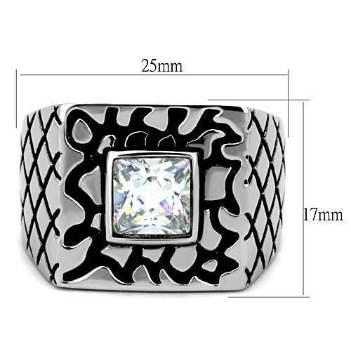 Anillo Color Plata Para Hombres de Acero Inoxidable Corte Princesa con Patrones - Jewelry Store by Erik Rayo