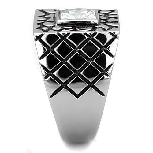 Anillo Color Plata Para Hombres de Acero Inoxidable Corte Princesa con Patrones - Jewelry Store by Erik Rayo