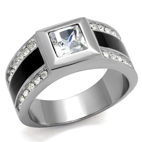 Anillo Color Plata Para Hombres de Acero Inoxidable Corte Princessa Ralla de Onyx - Jewelry Store by Erik Rayo