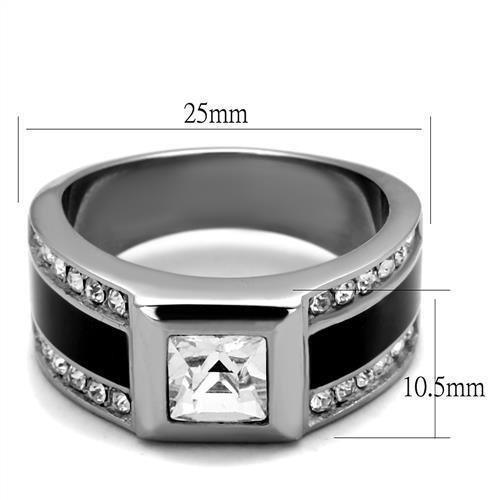 Anillo Color Plata Para Hombres de Acero Inoxidable Corte Princessa Ralla de Onyx - Jewelry Store by Erik Rayo