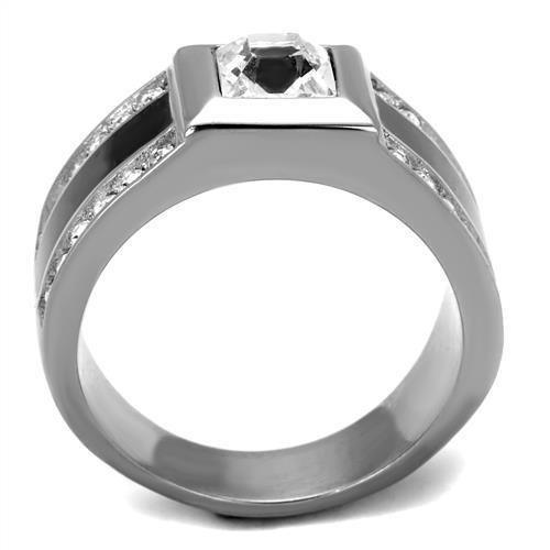 Anillo Color Plata Para Hombres de Acero Inoxidable Corte Princessa Ralla de Onyx - Jewelry Store by Erik Rayo
