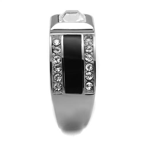 Anillo Color Plata Para Hombres de Acero Inoxidable Corte Princessa Ralla de Onyx - Jewelry Store by Erik Rayo